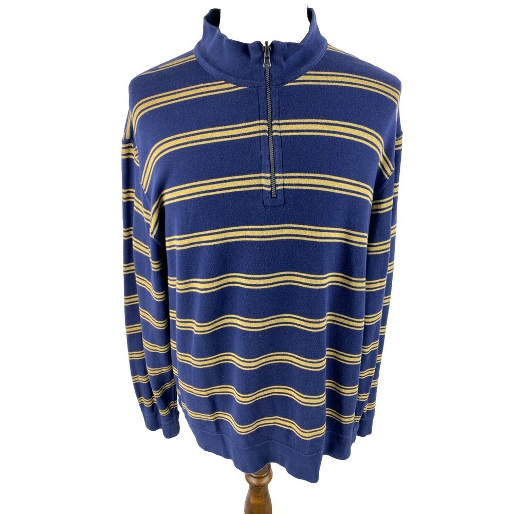 Chaps Ralph Lauren Mens (Fits XL/2XL) 1/4‎ Zip Pullover Sweatshirt Blue Striped